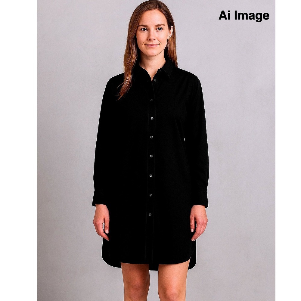 Spanx Women XS Black Button Front Shirt Dress Capsule Wardrobe Office Minimalist